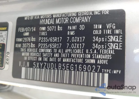 2014 Hyundai Santa Fe Sport 2.4L from USA, damaged, VIN 5XYZUDLB5EG169027